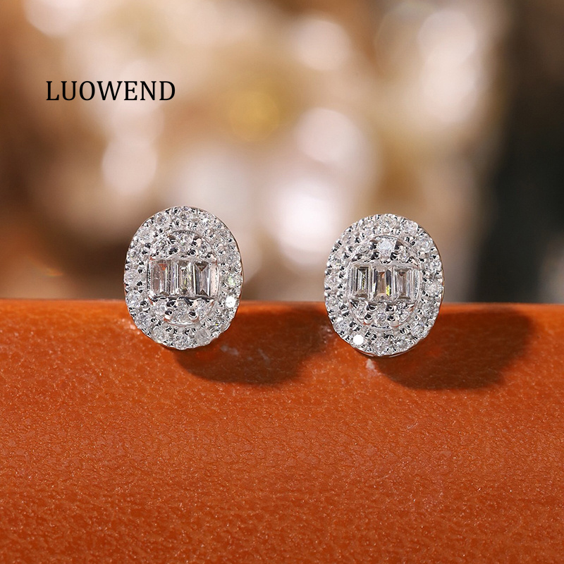 Diamond Stud Earrings - Orecchini LUOWEND 100% in Oro Bianco