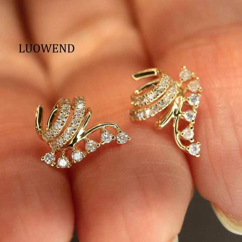 Diamond Stud Earrings - LUOWEND Orecchini in oro bianco/giallo 18