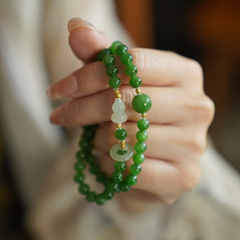 Charm Bracelet Beads - Bracciale in Giada Naturale Verde a