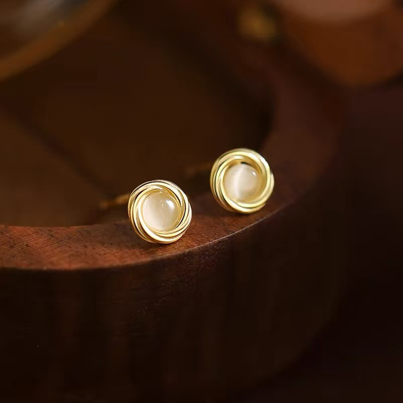 Opal Earrings Dangle - Orecchini a bottone in vero argento