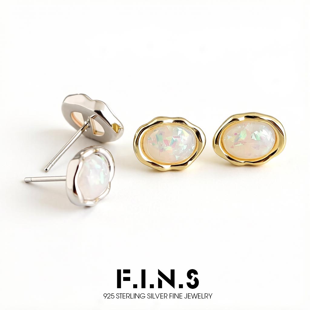 Opal Earrings Dangle - F.I.N.S Orecchini a bottone ellittici in