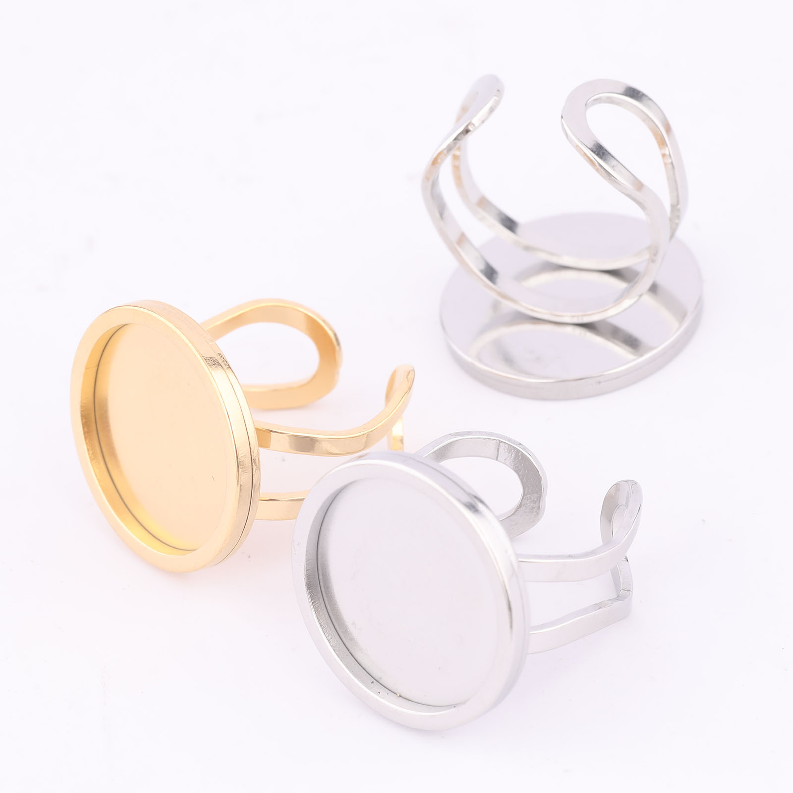 Gold Plated Ring - 5 pz 18mm Rotondo Cabochon Anello